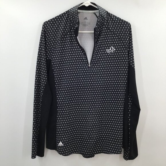 Women's L Adidas Aeroready Pullover Zip Top Popover Athletic Black White L/S - Picture 3 of 10